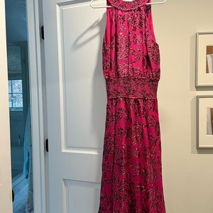 White House black market high neck fushia floral maxi dress